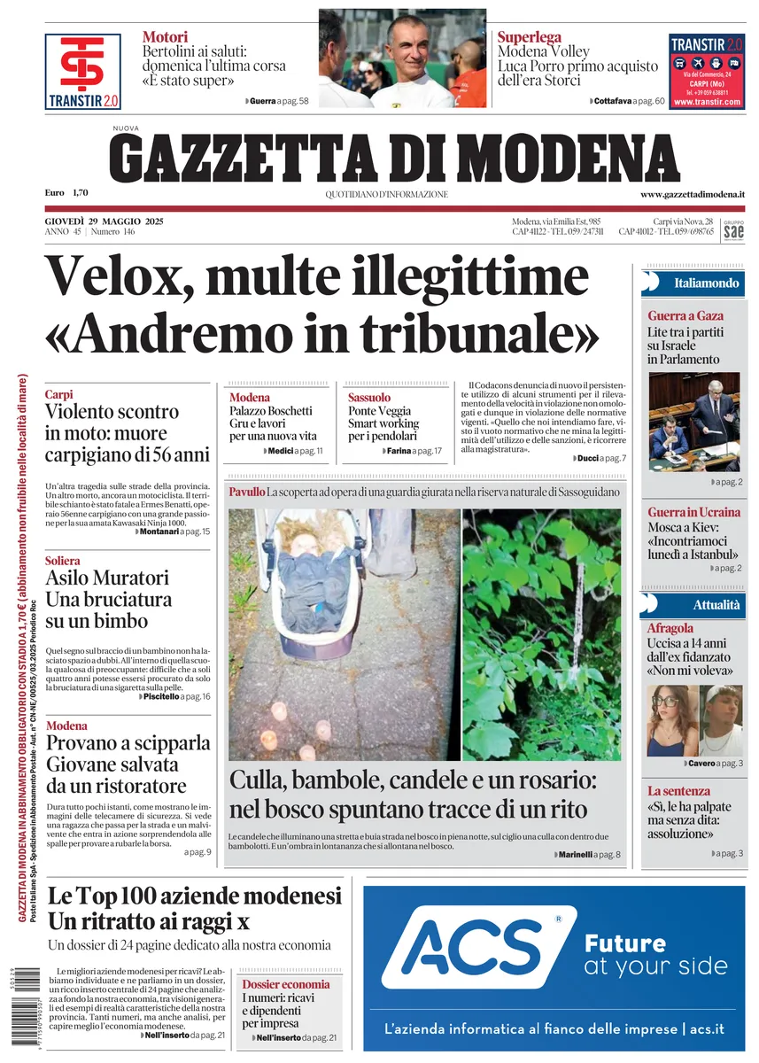 Prima-pagina-gazzetta di modena-oggi-edizione-del-2025-05-29